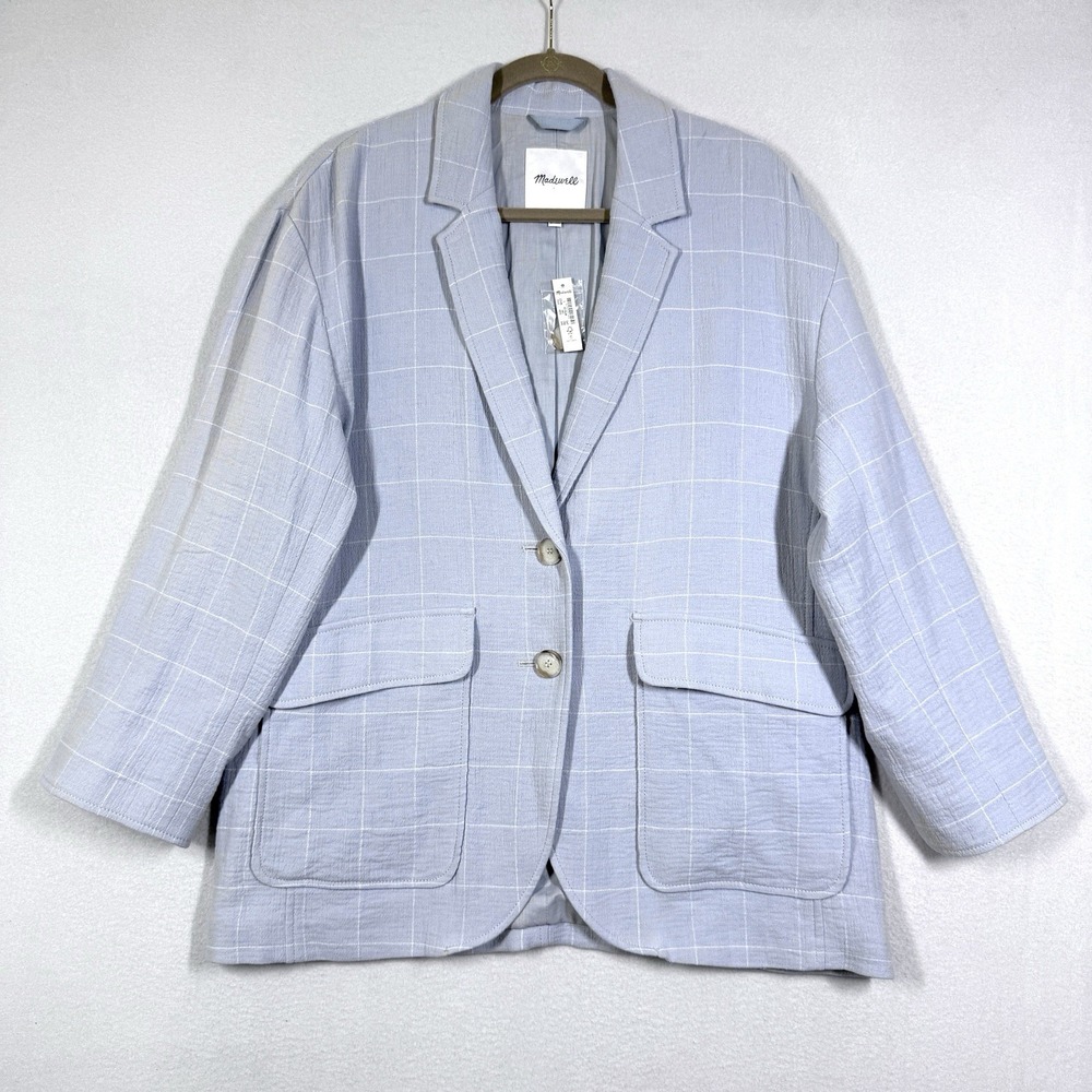 Madewell Blazer Womens Large Cotton Linen Relaxed Larsen Jacket Blue Slouchy NWT